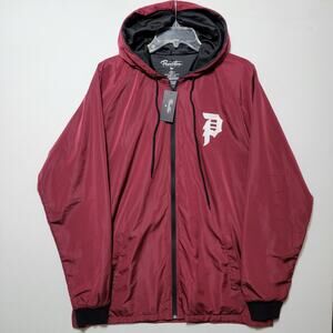 Primitive Men’s XL Bomber Varsity Jacket Maroon Skateboarding Hooded "Big P"
